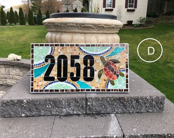 Mosaic Sea Turtle, Tropical Fish Address Sign: Custom Beach House Numbers
