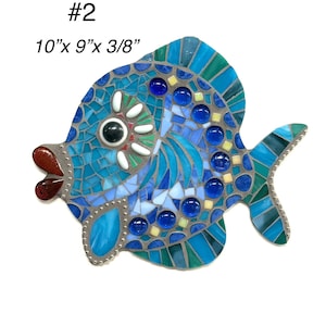 Colorful Mosaic Fish Wall Art – 10x9 Handmade Stained Glass & Ceramic Tile Ocean Decor – Coastal Nautical Sea Life Wall Hanging Kids Room