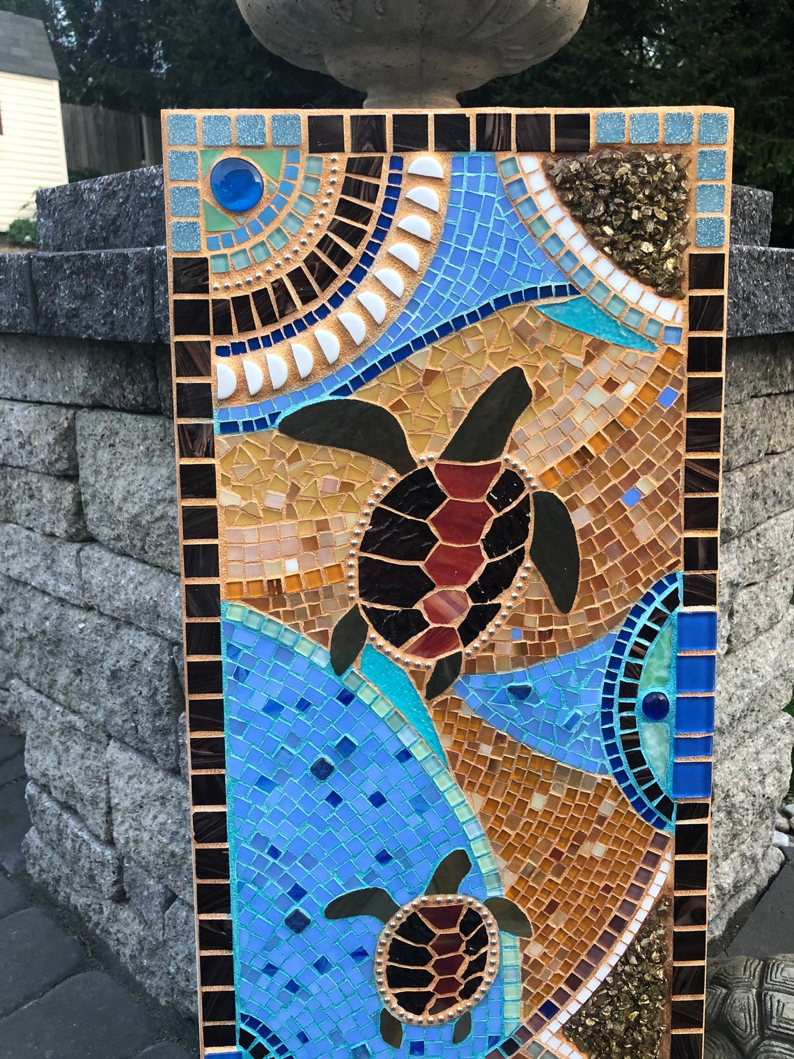Mosaic Turtles wall panel 36x12. Sea Turtles mosaic decor. Etsy