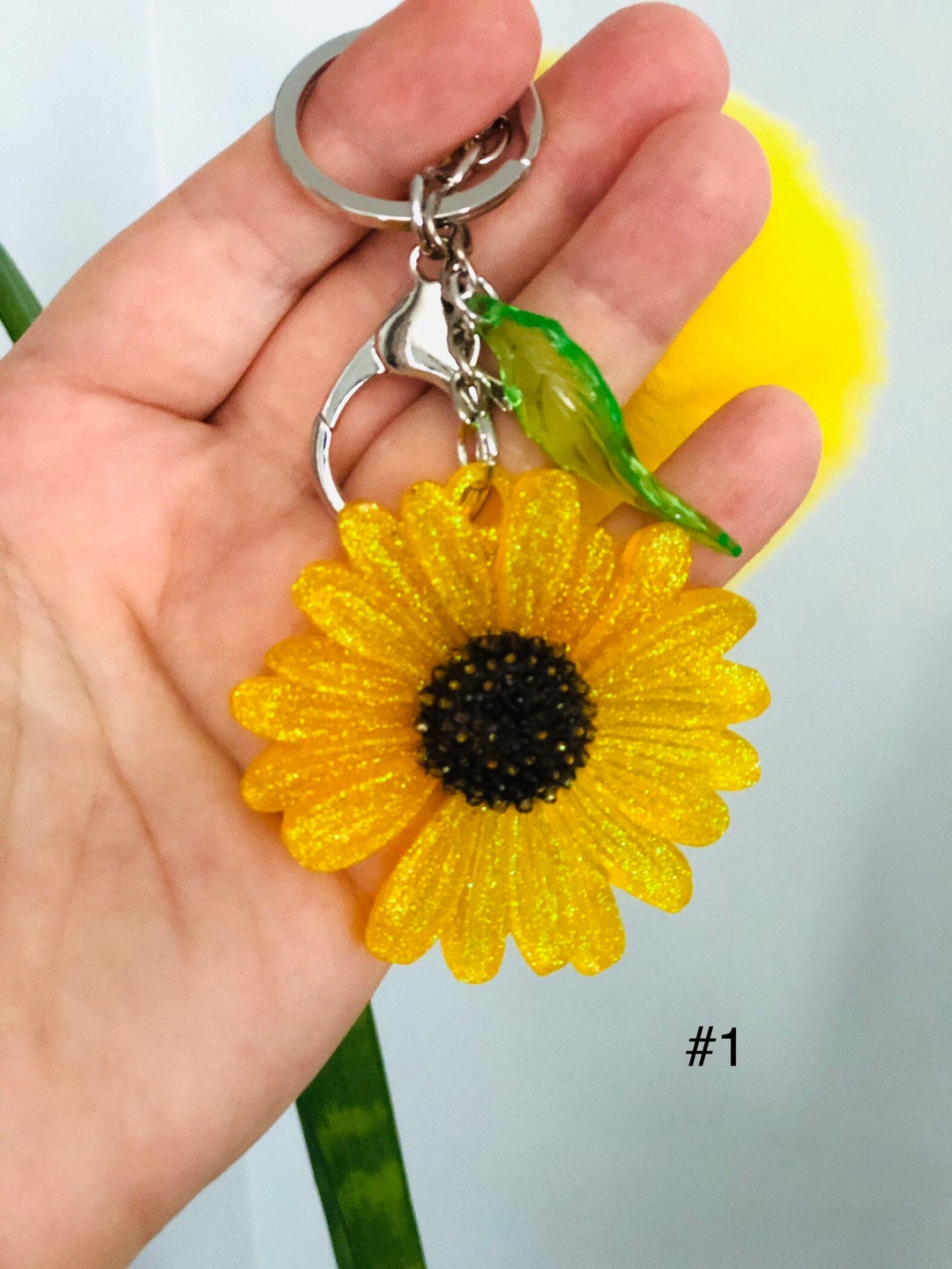 Handmade Epoxy Resin Flower Key Ring With Pompom. Handbag Etsy