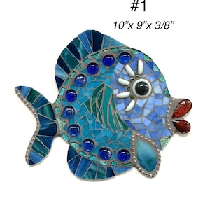 Colorful Mosaic Fish Wall Art – 10x9 Handmade Stained Glass & Ceramic Tile Ocean Decor – Coastal Nautical Sea Life Wall Hanging Kids Room