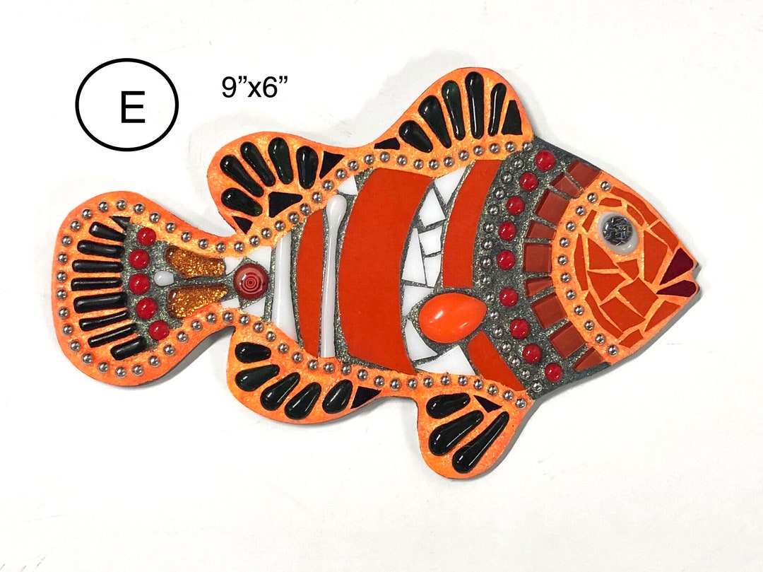 Tropical Fish Mixed Media Stained Glass Mosaic Beach Decor Art Handmade