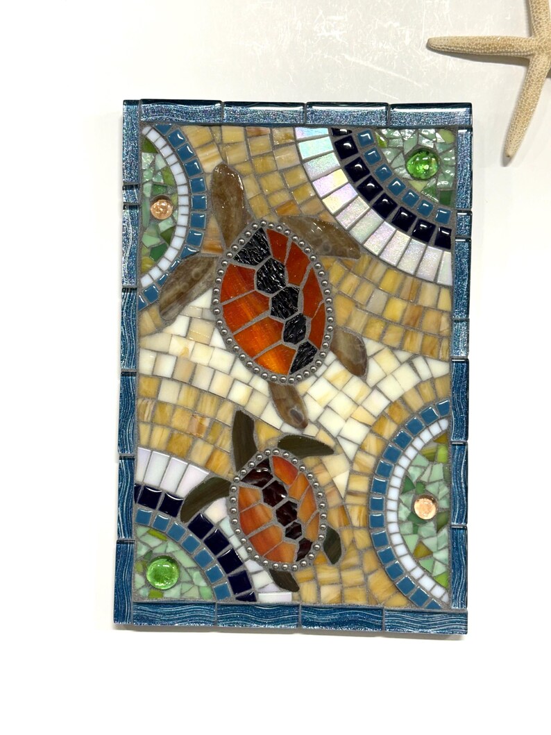 Sea Turtles Stained Glass Mosaic Wall Art Hanging Handmade Weatherproof ...