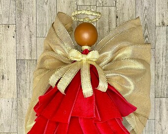 African American Christmas Angel Tree Topper. Red And Gold Angel. Tabletop Angel. Tabletop Decor. Angel Decor. Angel ornament. Black Angel.