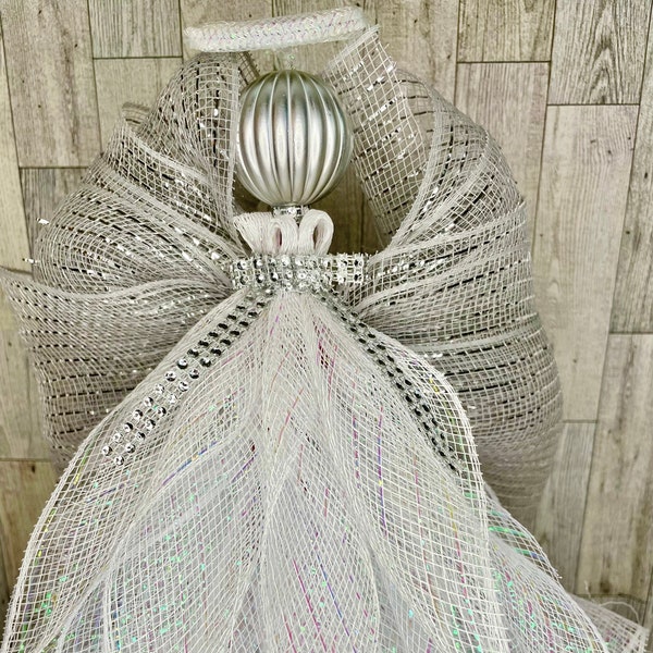 White and Silver Christmas Angel Tree Topper. Table Top Christmas Décor.  Memorial Angel. Tabletop Angel Figure. Everyday Angel.