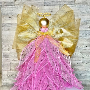 Christmas Angel Tree Topper. Table Top Christmas Décor. Christmas Decoration. Gift Giving item. Pink and Gold Angel Figurine.