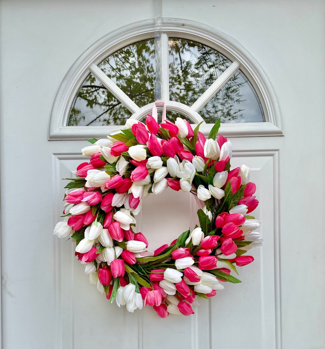 Pink and White Tulip Wreath: Spring Summer Door Decor - Etsy