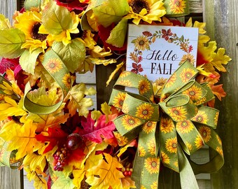 Fall Sunflower Wreath: Burgundy Burlap Farmhouse Door Decor