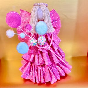 Candyland Pink Christmas Angel Tree Topper. Pastel Pink Table Top Angel.  Christmas Decoration. Gift Giving item.  Angel Figurine.