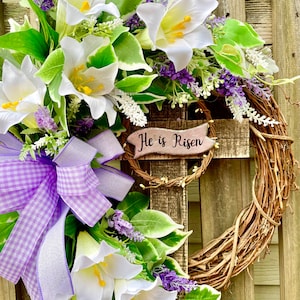 Easter Cross Wreath For Front Door. Spring Wreath. Cross Wreath. Easter Spring Decor. Porch Decor.Easter Lily Wreath. He is Risen wreath.