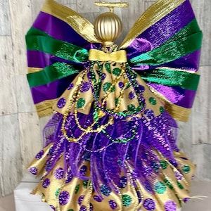 angel purple dress tree topper African American Christmas Angel Tree Topper - Lavender and Gold