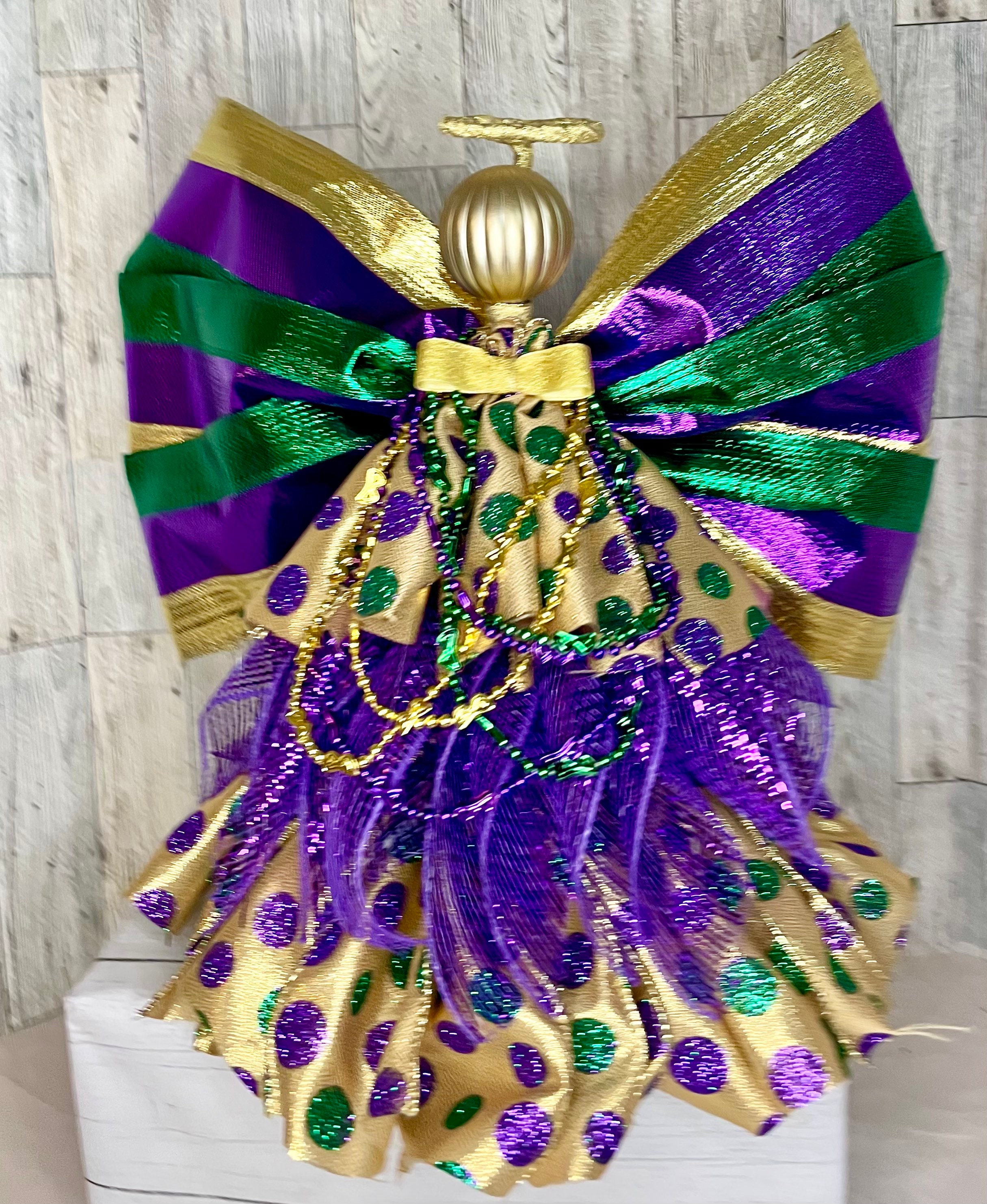 Mardi Gras Christmas Holiday Angel Tree Topper. Angel Tree Topper