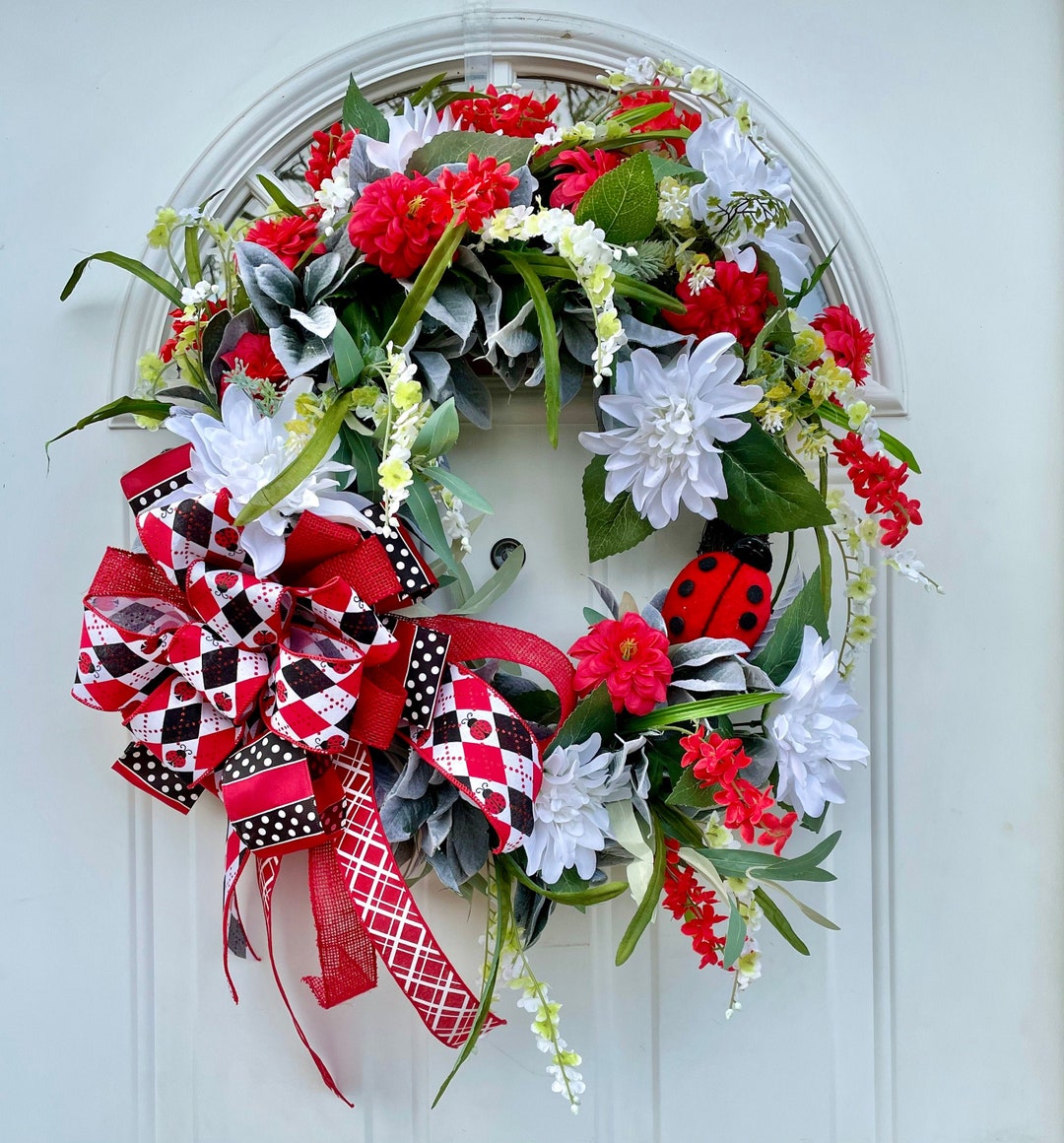 Ladybug Wreath for Front Door. Spring/ Summer Wreath. Ladybug Grapevine ...
