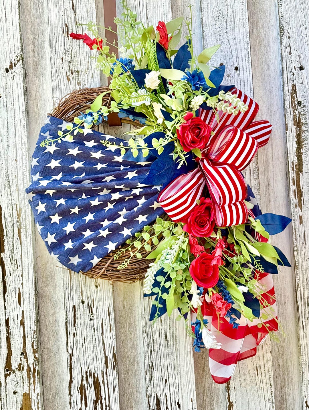 Patriotic Swag Wreath, American Flag Door Swag, 4th of July Wreath ...