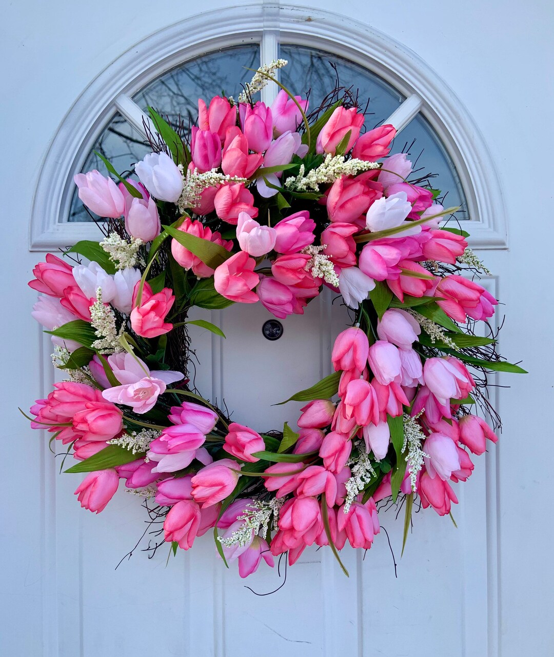 Pink Tulip Wreath for Front Door, Spring Decor (20x20) - Etsy