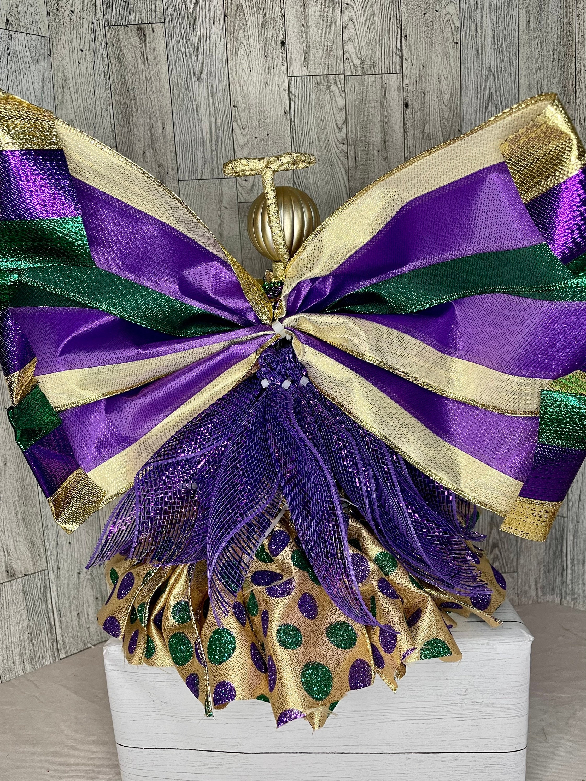  Retisee 11.8 Mardi Gras Tree Topper Mardi Gras Fleur-de-lis  Ornaments Purple Green Gold Glitter Decoration Mardi Gras Bows for Mardi  Gras Carnival Party Decor : Home & Kitchen