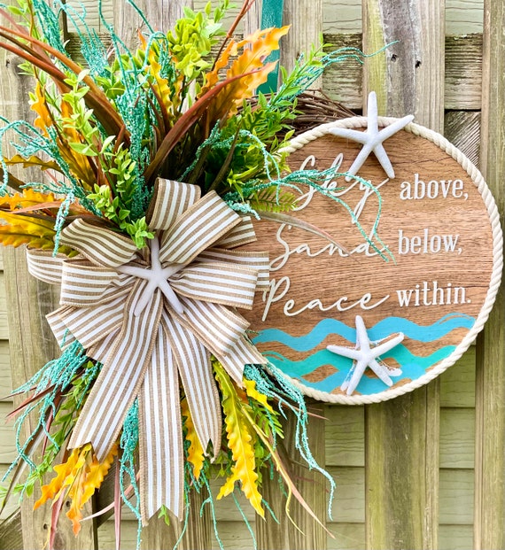 Nautical Beach Wreath: Grapevine Base, Cabana Stripe Bow