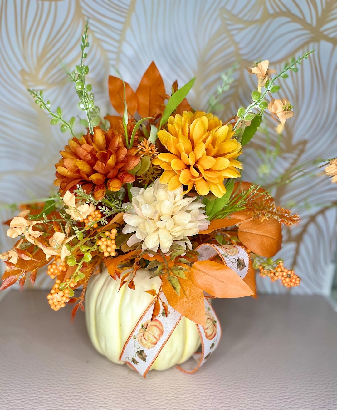 Fall Pumpkin Floral Centerpiece: Farmhouse Tabletop Decor - Etsy
