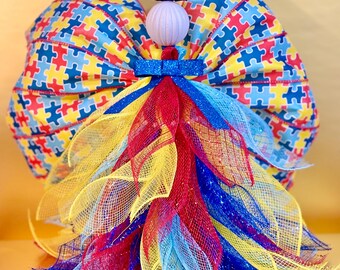 Autism Awareness Angel. Tabletop decor. Easter decorations. Angel figurine. Deco mesh Angel.