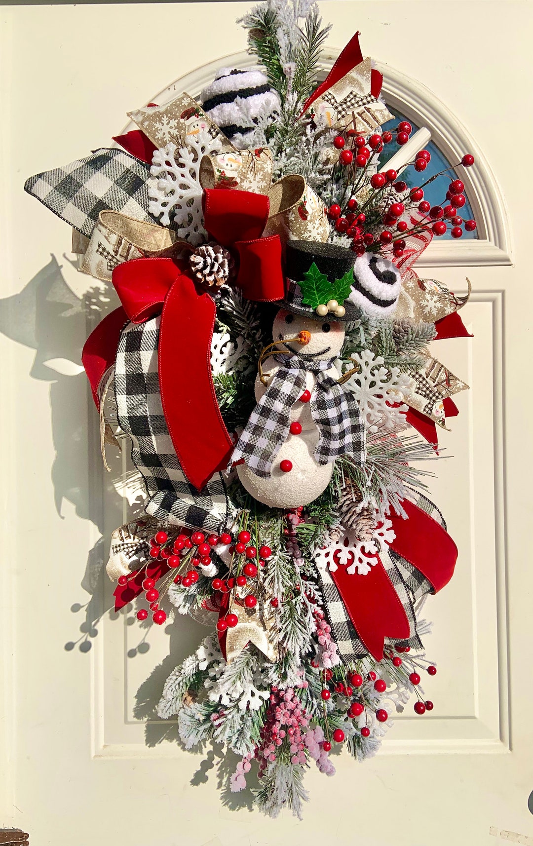 Rustic Farmhouse Snowman Swag for Front Door. Country Porch Décor ...