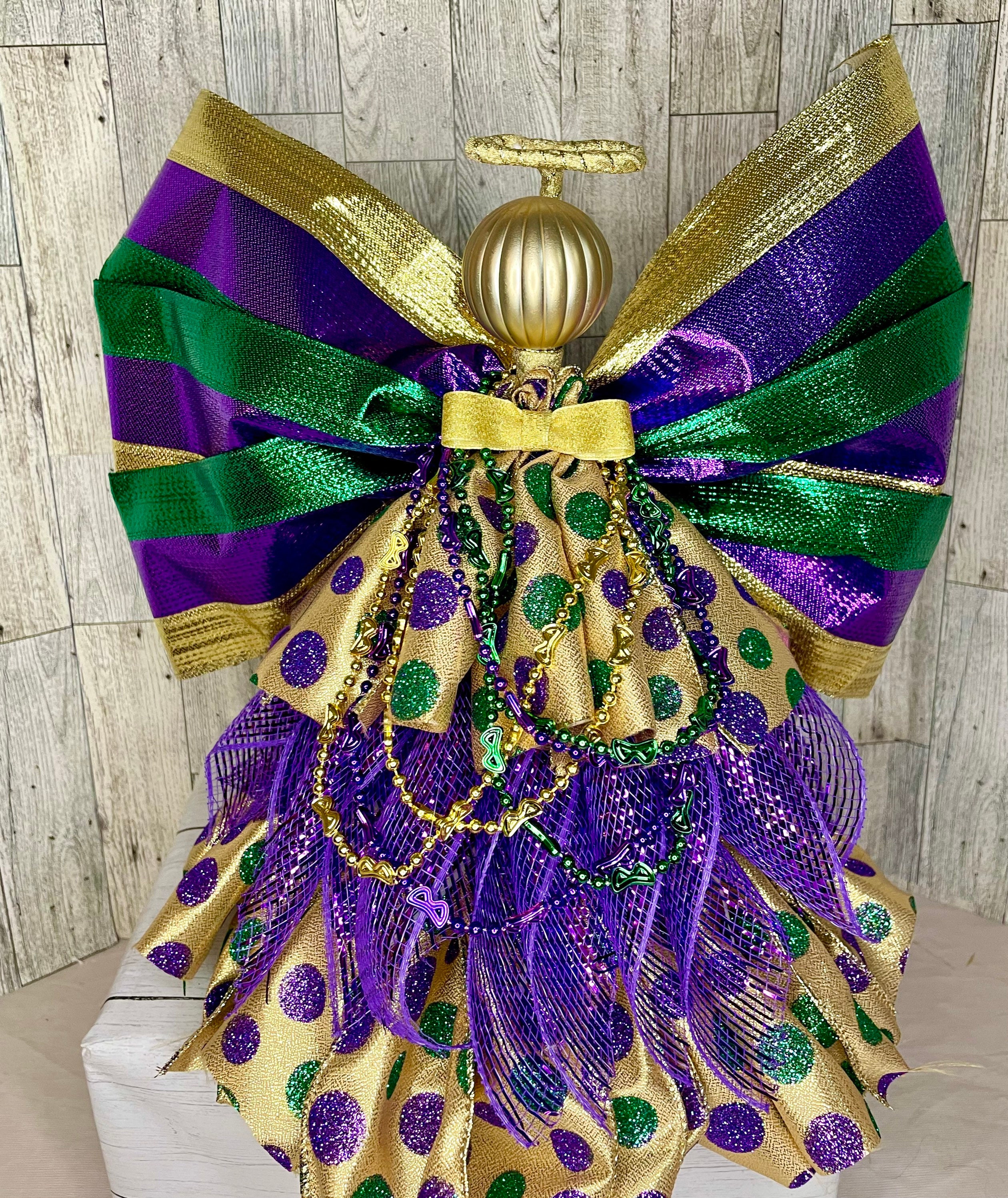  Retisee 11.8 Mardi Gras Tree Topper Mardi Gras Fleur-de-lis  Ornaments Purple Green Gold Glitter Decoration Mardi Gras Bows for Mardi  Gras Carnival Party Decor : Home & Kitchen