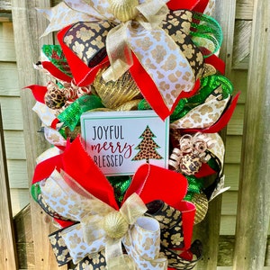 Leopard Print Christmas Swag: Red, Green, and Gold Holiday Decor