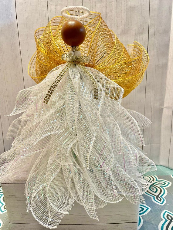 African American Angel Tree Topper. White and Gold African