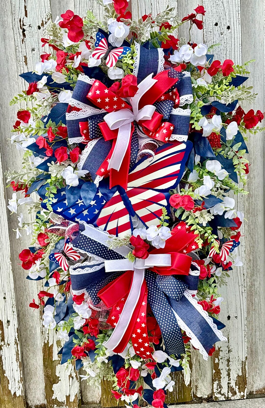 Patriotic Door Swag, 4th of July Door Decor, Red White Blue Wreath ...