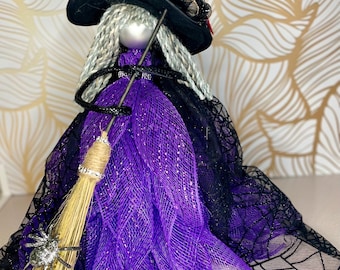 Halloween Purple Spider Witch. Witch Tree  Topper. Tabletop Witch. Halloween decorations.Desktop Decor.