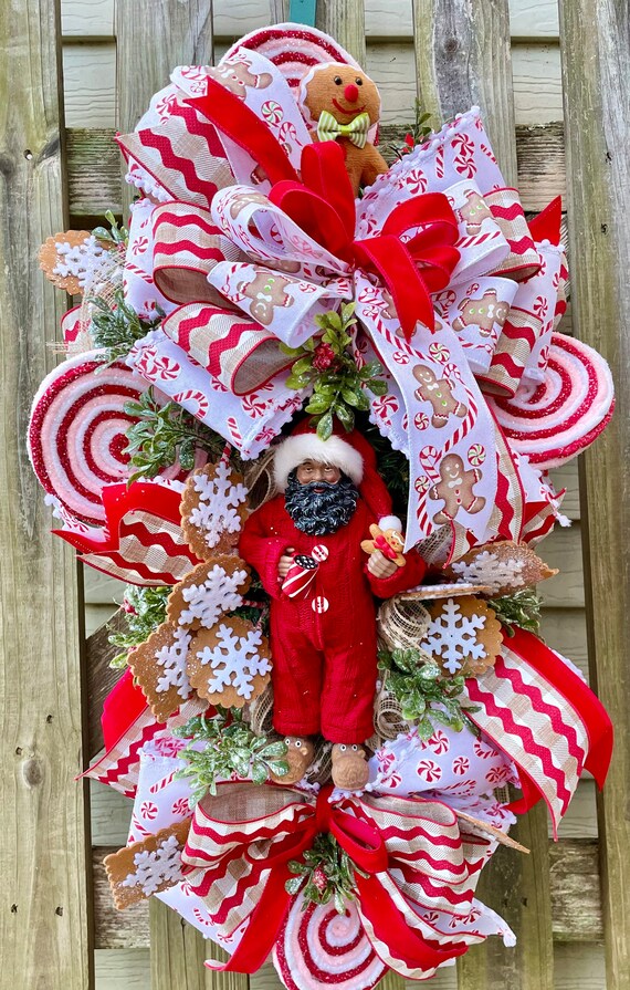 African American Santa Wreath. African American Santa Swag