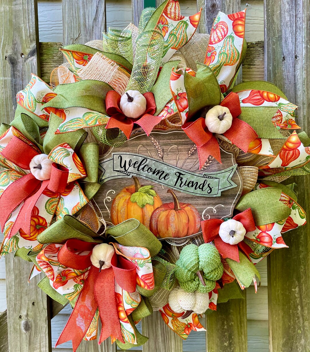 Fall Wreath for Front Door. Fall Deco Mesh Wreath. Welcome Fall Wreath ...