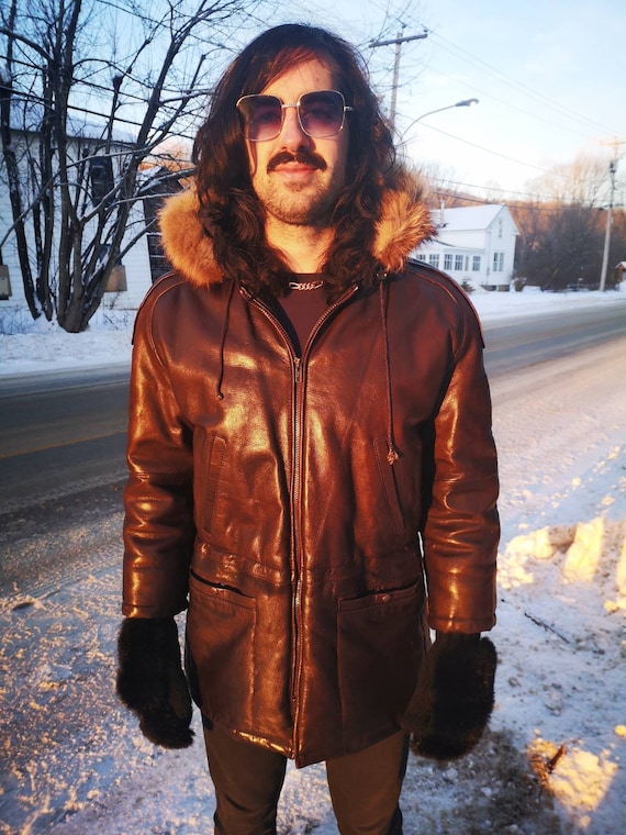 1980s Brown Leather Parka With Fur Trimmed Hood - Etsy