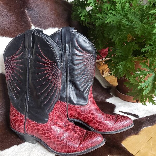 Red snakeskin eagle embroidered  cowboy boots