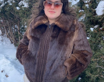 BIBER PELZ Kurz-Winterjacke mit gehäkelten/gestrickten Einsätzen