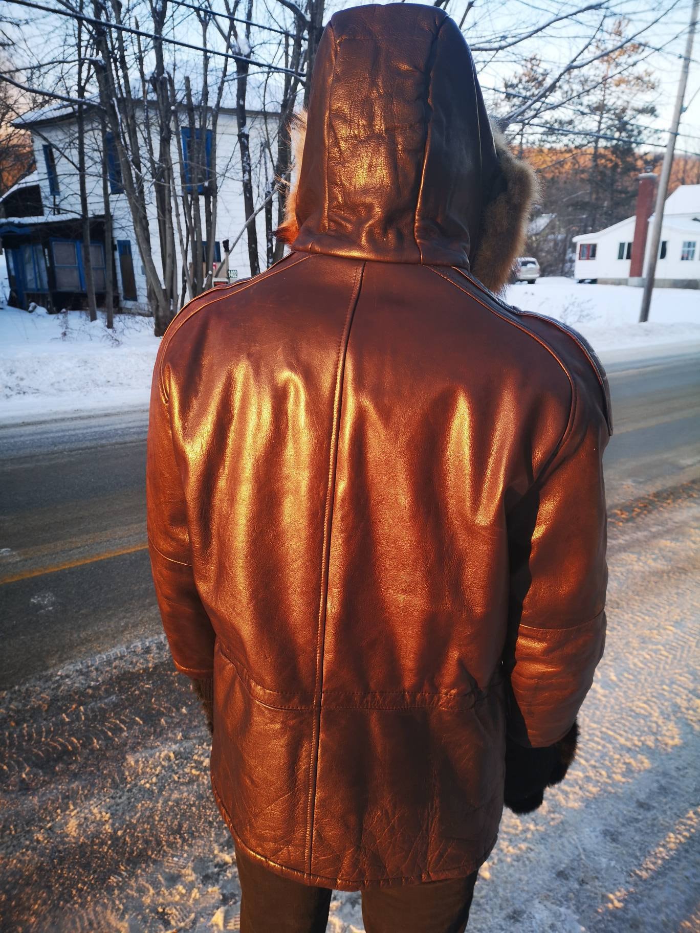 1980s Brown Leather Parka With Fur Trimmed Hood - Etsy