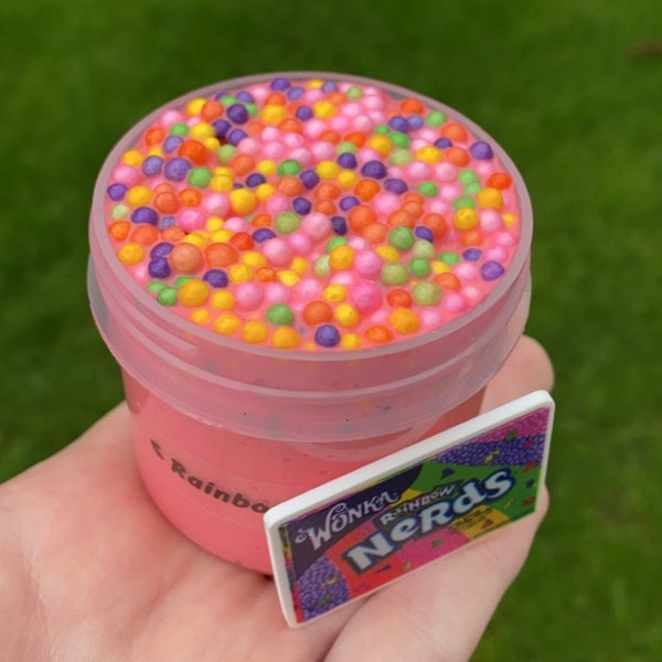 Rainbow Nerds floam thick n glossy scented slime *uk seller