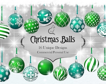 Christmas Baubles Clipart, Digital Art, Green Christmas Balls, Christmas graphics, Christmas Clipart, Tree Decorations, Scrapbooking