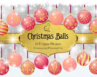 Christmas Baubles Clipart, Digital Art, Pink Christmas Balls, Christmas graphics, Christmas Clipart, Tree Decorations, Scrapbooking