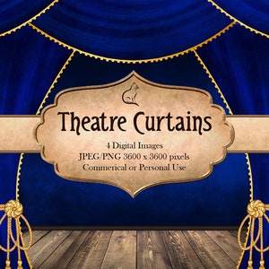 Blue Theatre Curtains, Stage Curtains, Backgrounds, Backdrops, Theatre, Cinema, Digital Paper, Velvet Curtains