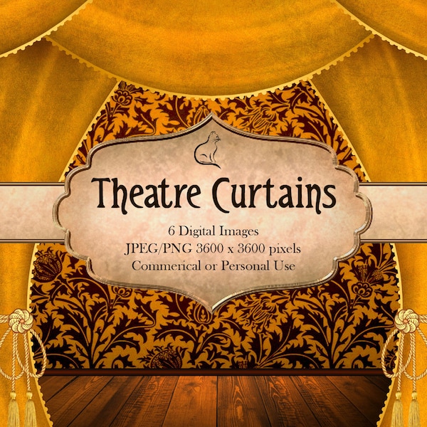 Gold Theatre Curtains, Stage Curtains, Backgrounds, Backdrops, Theatre, Cinema, Digital Paper, Velvet Curtains