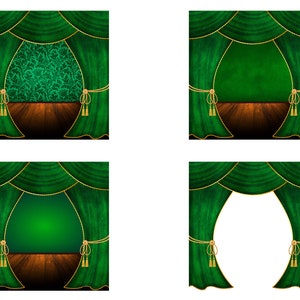 Green Theatre Curtains, Stage Curtains, Backgrounds, Backdrops, Theatre, Cinema, Digital Paper, Velvet Curtains image 2