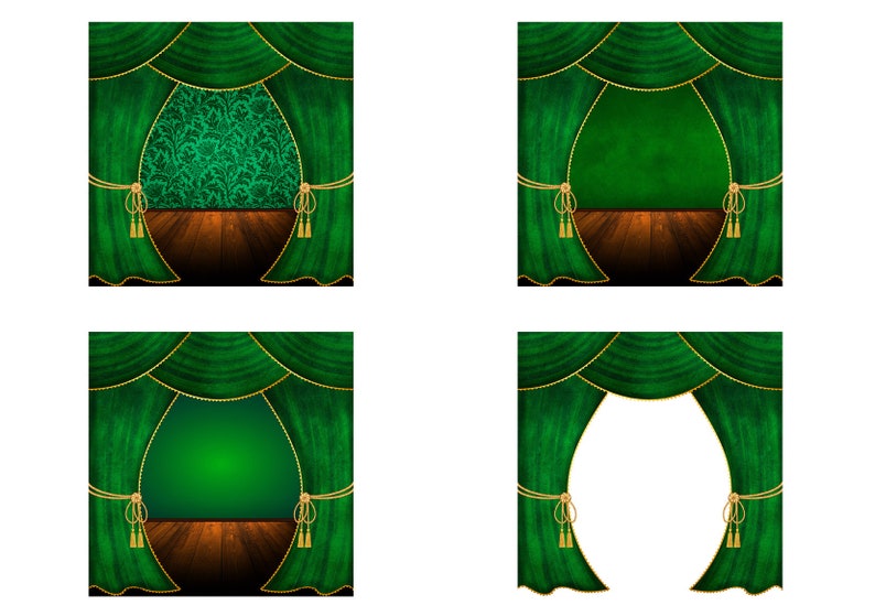 Green Theatre Curtains, Stage Curtains, Backgrounds, Backdrops, Theatre, Cinema, Digital Paper, Velvet Curtains image 2