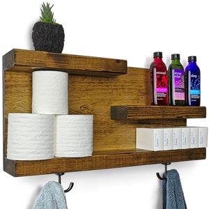 23.75" Bathroom Shelves with Towel Hooks, Modern Farmhouse Bathroom Wall Decor, Medicine Cabinet Storage Shelf