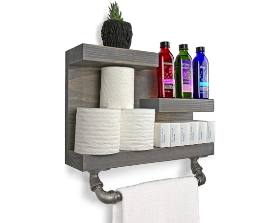 Bathroom Shelf with Industrial Pipe Towel Bars - Modern Farmhouse