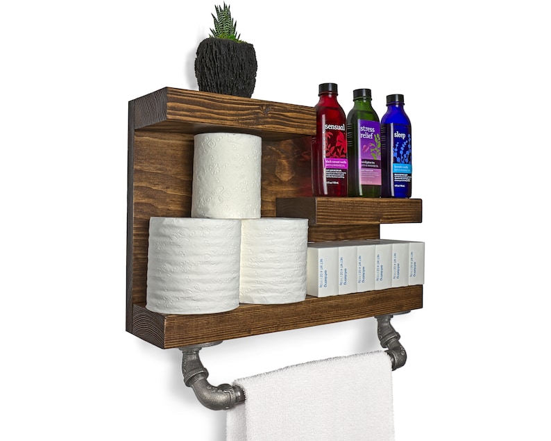 Rustic Man Cave Shelf 17 Modern Farmhouse Bathroom Wall Shelf with Industrial Pipe Towel Bar Living Room Shelves Toilet Paper Holder