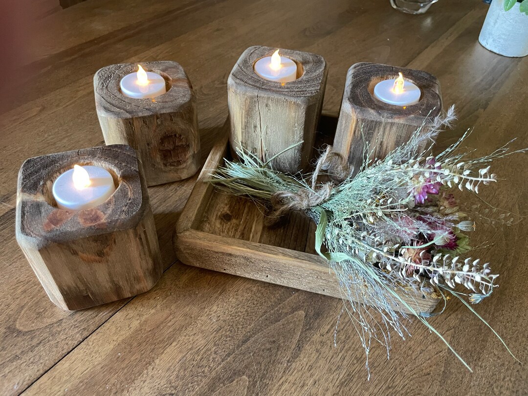 Rustic Wooden Tea Light Holder Rustic Decor Succulent Etsy