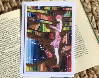 Book Lover Card, Voracious Reader Gift, Writer Birthday, Bookish Birthday, Librarian Birthday, Poet Birthday, Reading Girl, Flapper Girl