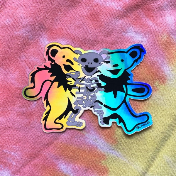 Grateful Dead Skeleton Bear Sticker - 100% Waterproof - Holographic Vinyl