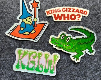 King Gizzard and the Lizard Wizard Sticker 4 Pack - Holographic Stickers - Gator Sticker - Wizard Sticker - KGLW - KGATLW - 100% Waterproof