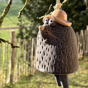 Campana in ceramica con motivo talpa | Decorazione da giardino 10,7 cm | Campana talpa con motivo animale | Figura da giardino regalo